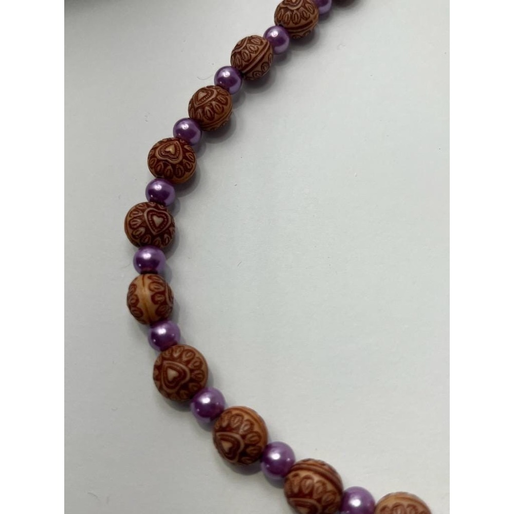Beaded Brown Heart and Purple Bead Necklace